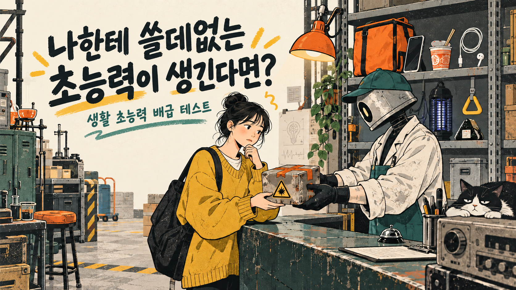 생활용품 서비스센터와 수상한 창고에서 하자 있는 초능력 상자를 받는 사람